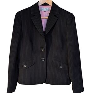 Tahari ASL Black Pinstripe Blazer with Pink Lining 8P Corpcore Business Classic